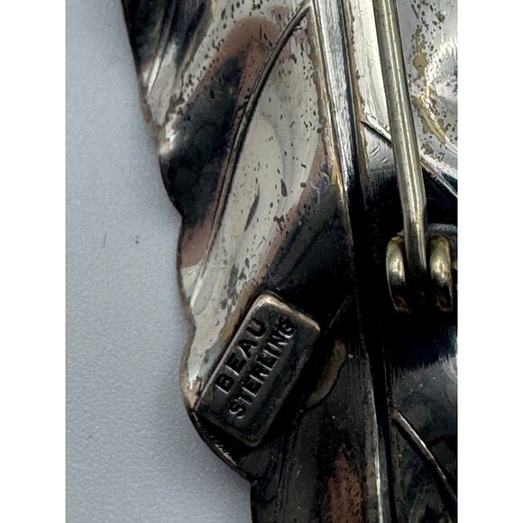 Vintage Beau Sterling Silver Modernist Leaf Brooch Pin Art Deco - Picture 3 of 5